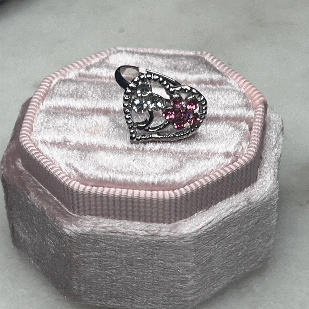 Silver and Pink Crystal Adjustable Ring